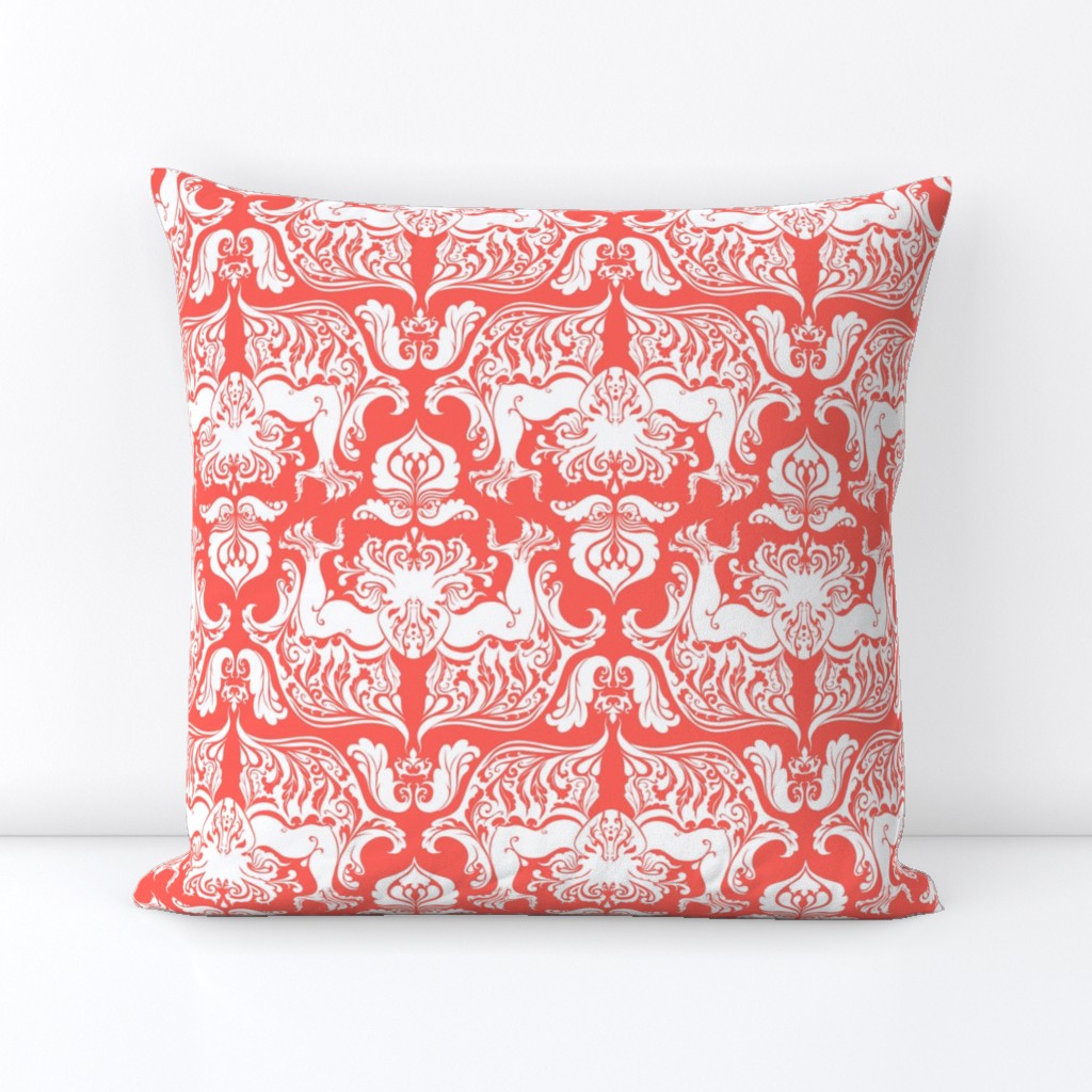 I Love Craft (Cthulhu Damask in Coral)