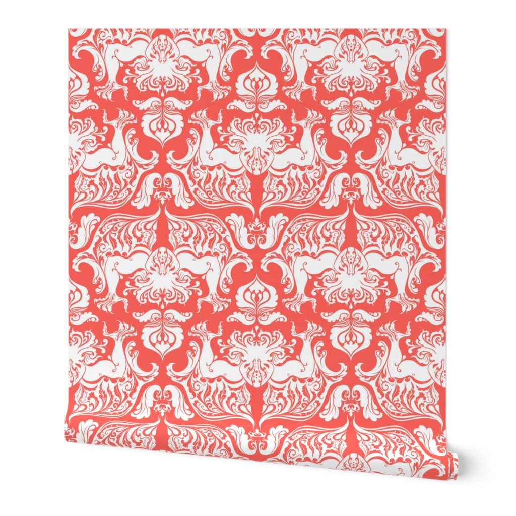 I Love Craft (Cthulhu Damask in Coral)