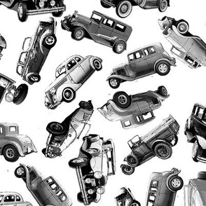 black and white ditsy vintage cars