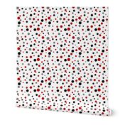 Polka dot, red, black, gray on white