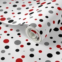 Polka dot, red, black, gray on white