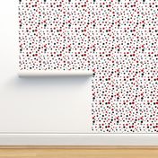 Polka dot, red, black, gray on white