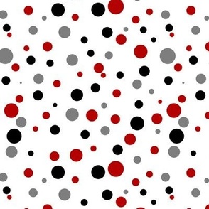 Polka dot, red, black, gray on white