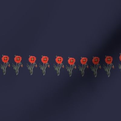 Happy Poppy Border- Navy