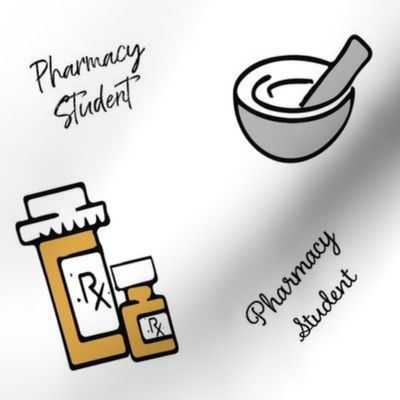 Pharmacy Student 12" repeat on white