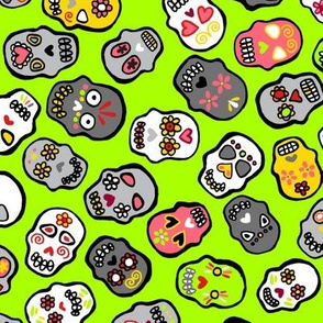 Mexican skulls green background
