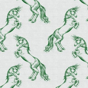 Rearing Horses Green Vintage Linen