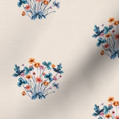 Meadow Floral 03 Blue Orange on Neutral