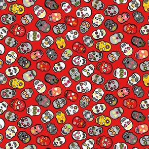 Mexican skulls red background - small scale