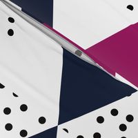 triangle wholecloth // navy + raspberry + b/w dots