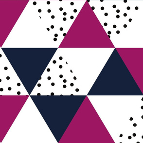 triangle wholecloth // navy + raspberry + b/w dots