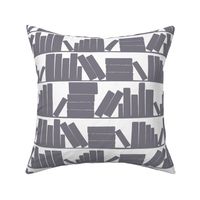 library book shelves white lavender mauve