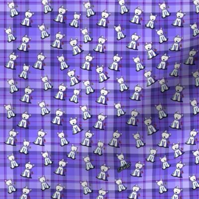 Tiny Westies on Purple Plaid