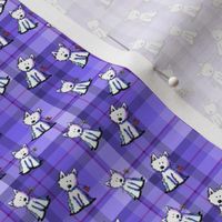 Tiny Westies on Purple Plaid