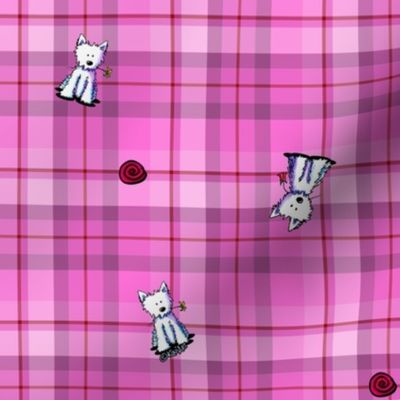 Westies on Pink Plaid 