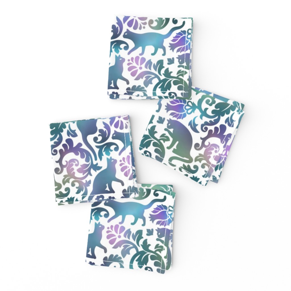 Cats In The Garden / Blue Purple Gradient White Background / Medium Scale