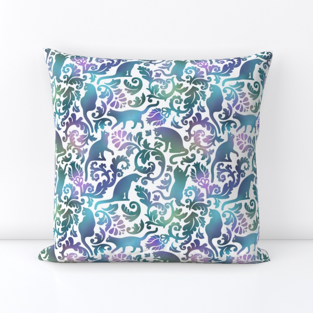 Cats In The Garden / Blue Purple Gradient White Background / Medium Scale