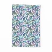 Cats In The Garden / Blue Purple Gradient White Background / Medium Scale