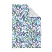 Cats In The Garden / Blue Purple Gradient White Background / Medium Scale