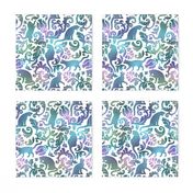 Cats In The Garden / Blue Purple Gradient White Background / Medium Scale