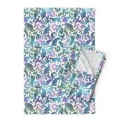 Cats In The Garden / Blue Purple Gradient White Background / Medium Scale