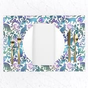 Cats In The Garden / Blue Purple Gradient White Background / Medium Scale