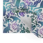 Cats In The Garden / Blue Purple Gradient White Background / Medium Scale