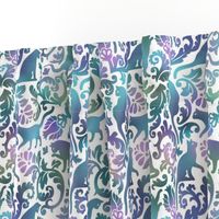 Cats In The Garden / Blue Purple Gradient White Background / Medium Scale