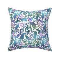 Cats In The Garden / Blue Purple Gradient White Background / Medium Scale