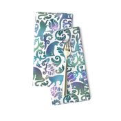 Cats In The Garden / Blue Purple Gradient White Background / Medium Scale