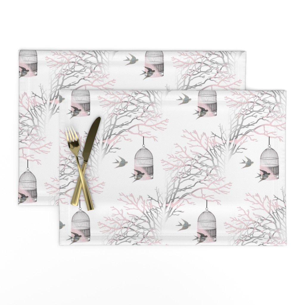 Vintage Birdcage Pink and Gray Branches