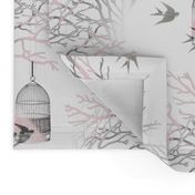 Vintage Birdcage Pink and Gray Branches