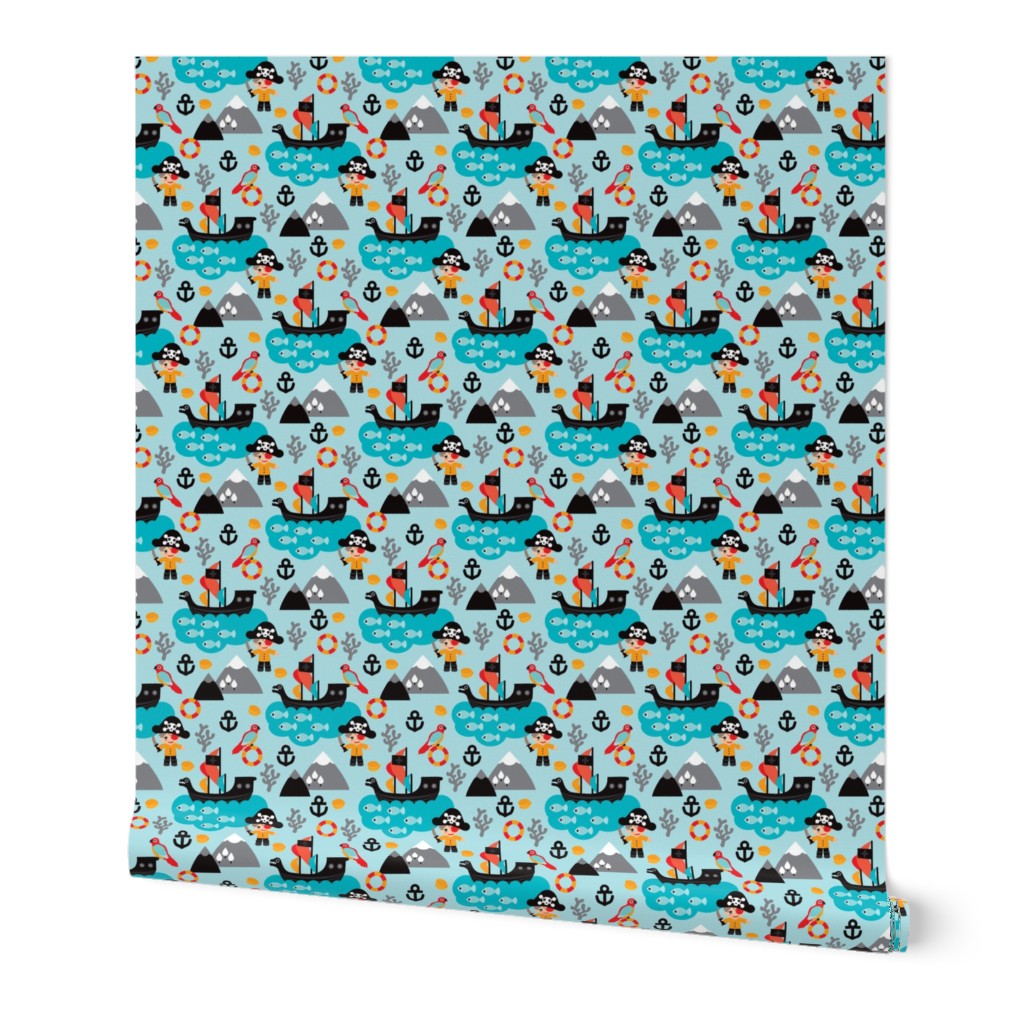 Pirates and parrot ocean kids print