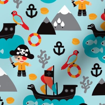 Pirates and parrot ocean kids print