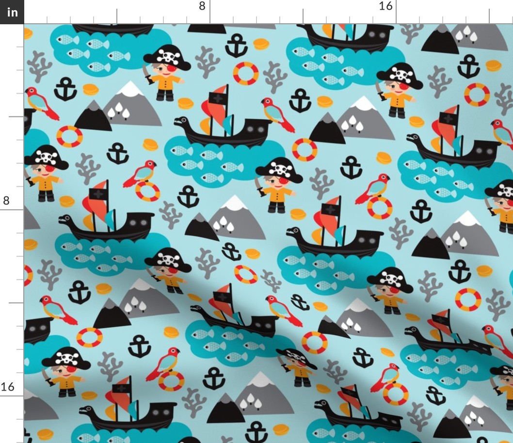 Pirates and parrot ocean kids print