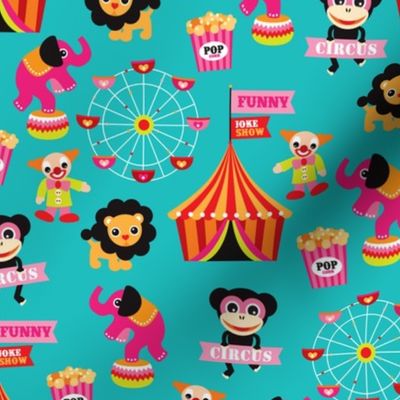 Colorful kids circus animals fun fair illustration pattern