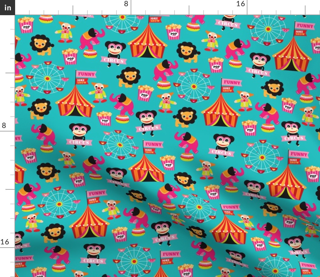 Colorful kids circus animals fun fair illustration pattern