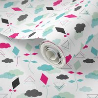 Geometric pastel colors kite clouds illustration pattern