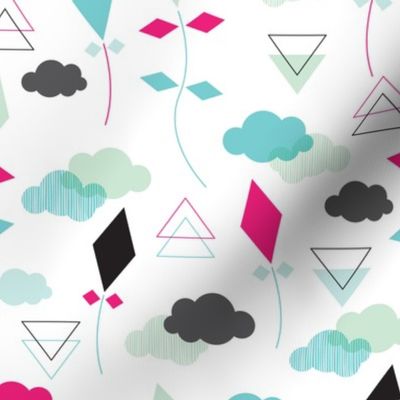 Geometric pastel colors kite clouds illustration pattern