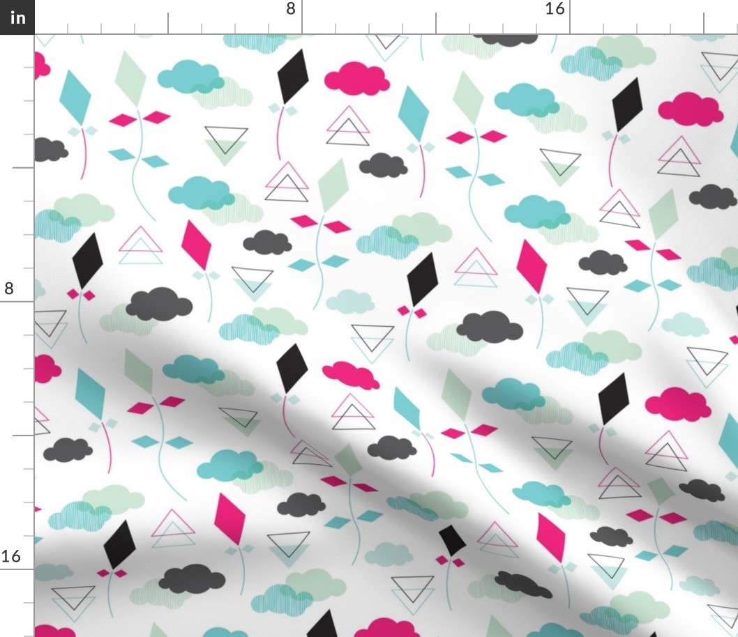 Geometric pastel colors kite clouds illustration pattern