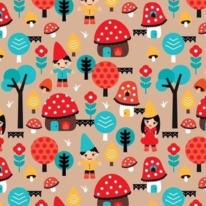 Colorful kids gnome village fall illustration illustration pattern