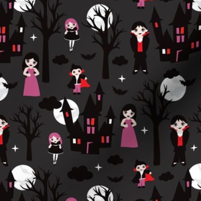 Spooky dark night full moon halloween vampire family illustration pattern