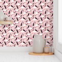 Geometric feathers pastel arrows and clouds illustration pattern pink