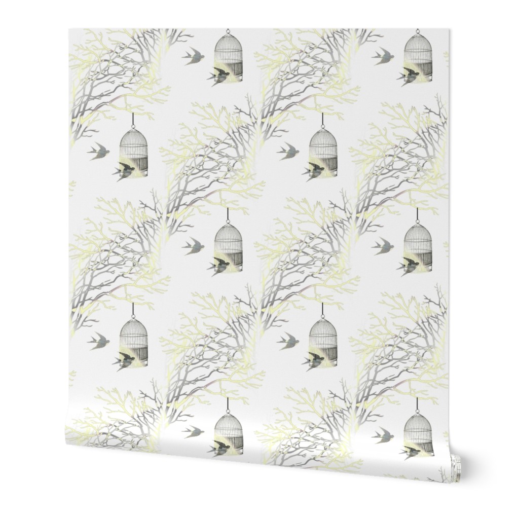 Bare Branches Birdcage Yellow Gray
