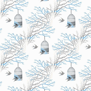 Bare Branches Birdcage Blue Gray-ch