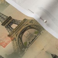 Eiffel Tower Vintage Postcard & Stamp