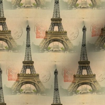 Eiffel Tower Vintage Postcard & Stamp