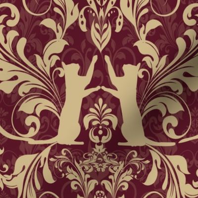 cat damask burgundy