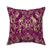 cat damask gold on pink