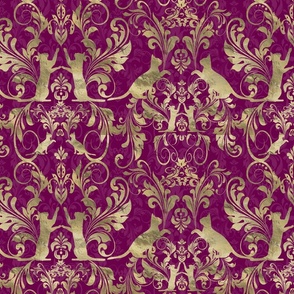cat damask gold on pink